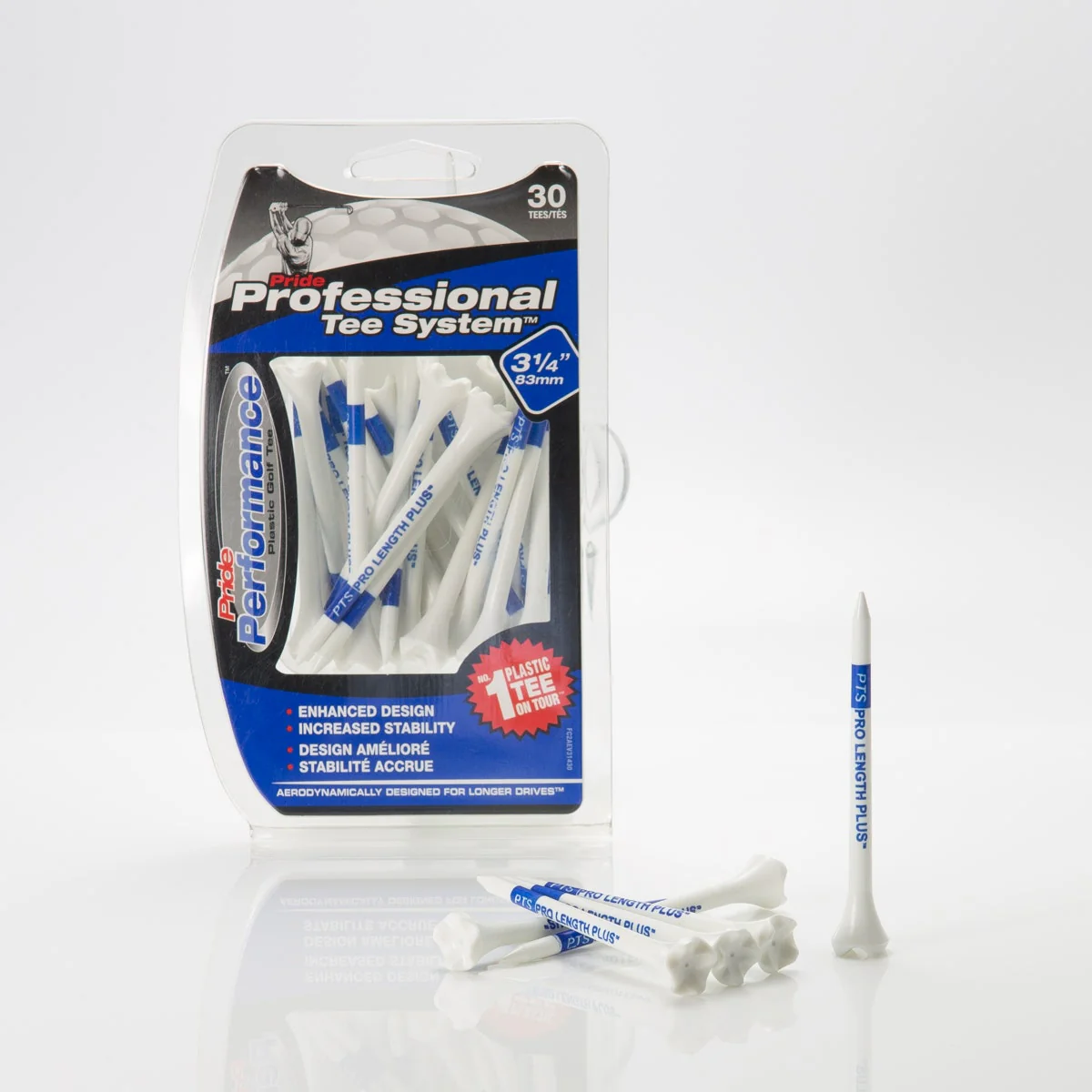Pride Professional Tee System 3 1/4" Plastic Tees White/Blue - 30pk
